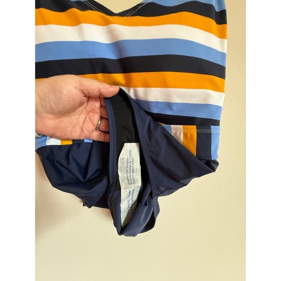 Kona Sol Plus Size One Piece Swimsuit‎ 16W Stripe Blue Yellow Nautical - Picture 3 of 5